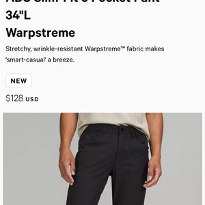Lululemon mens 38x34 warpstream ABC pants EUC